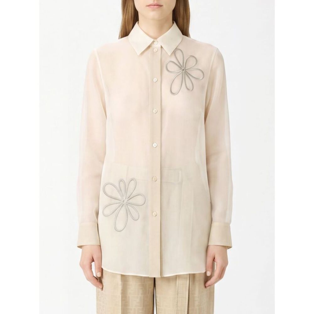 Fendi Women Fendi Silk And Cupro Blend Shirt With Embroidered Floral Applique